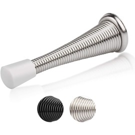 HOMOTEK 1 Pack Spring Door Stopper with Rubber Bumper Satin Nickel 3-1/8" Flexible Spring Heavy Duty Wall Door Stop Low Mounted Door Bumper for Home (Satin Nickel-Upgrade)