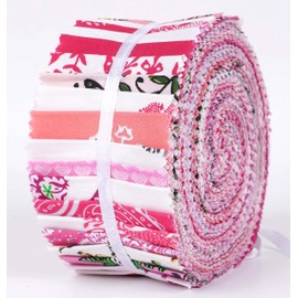 Soimoi 40Pcs Block Print Cotton Precut Fabrics for Quilting Craft Strips 2.5x42inches Jelly Roll - Rose Pink