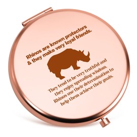 Xiecolty Rhinoceros Gifts Rhino Lover Gift for Women Compact Mirrors Animal Lover Gifts Christmas Birthday Graduation Gifts for Rhino Lover Daughter Friends Sister Folding Makeup Mirror Rose Gold