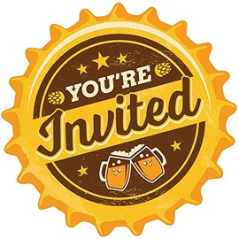 Creative Converting 8 Cheers & Beers Bottle Top Birthday Party Envelopes Invitation, 4.5" x 4.5", Yellow