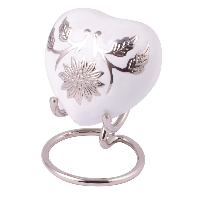 White Heart Shaped Small Cremation Ashes Urn with Box and