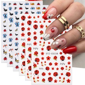 Summer Nail Art Stickers Decals 3D Ladybug Insect Nail Stickers Summer Nail Art Decoration Supplies 6PCS Kawaii Cartoon Animal Bee Ant Design 3D Self-Adhesive Nail Decals Manicure Sliders for Women