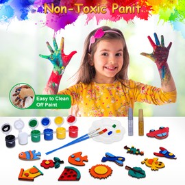 CGBOOM Children's Painting Set, Craft Set, Children, 40 Pieces, Fridge Magnets for Painting and Crafts, Wooden Magnet Painting, Gift for Girls Boys from 3 4 5 6 7 8 Years