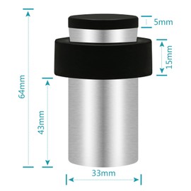 TOKPLNU Door Stops, 4 Pack Floor Mounted Door Stop Stainless Steel Heavy Duty Floor Wall Door Stoppers for Skirtings, Modern Tall Outdoor Doorstop with Sound Dampening Rubber Tip & Ring, 64mm, Silver