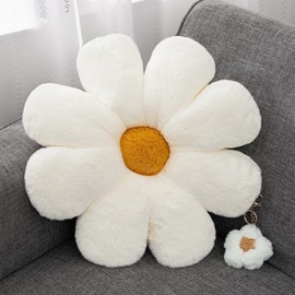 Aryan Flower Pillow, 45cm White Daisy Shaped Floor Cushion Decorative Throw Pillows for Sofa Couch Chair Bed Bedroom Room Decor