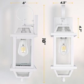 White Outdoor Wall Lantern 2-Pack, Large 18" Aluminum Exterior Wall Sconce Outdoor Porch Lights with Clear Glass, White Carriage Lights Outdoor Enclosed Bottom Outdoor Wall Light for House ETL listed