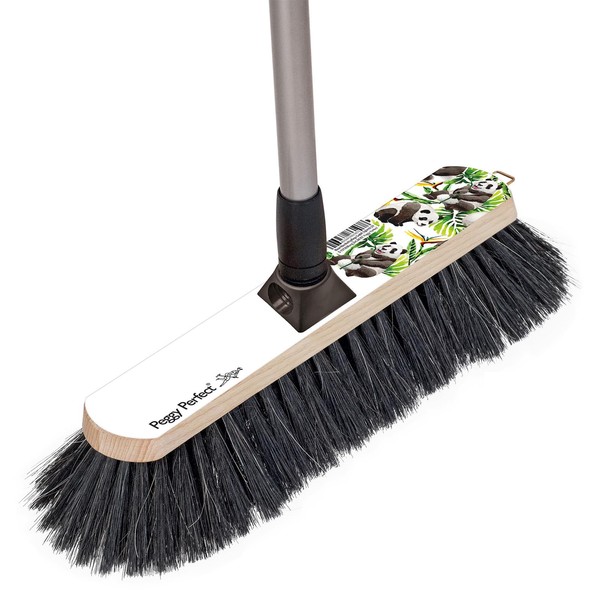 House Broom Broom with Dense Natural Hair Blend and Telescopic Handle in Unique Panda Bear Design Beech Wood Broom with Design Print
