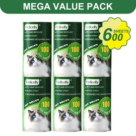 Fedicelly Lint Rollers Pet Hair Extra Sticky Refills,Mega Value Set 600 Sheets for Cat and Dog Hair Removal,100 Sheets Per Roller (Pack of 6)