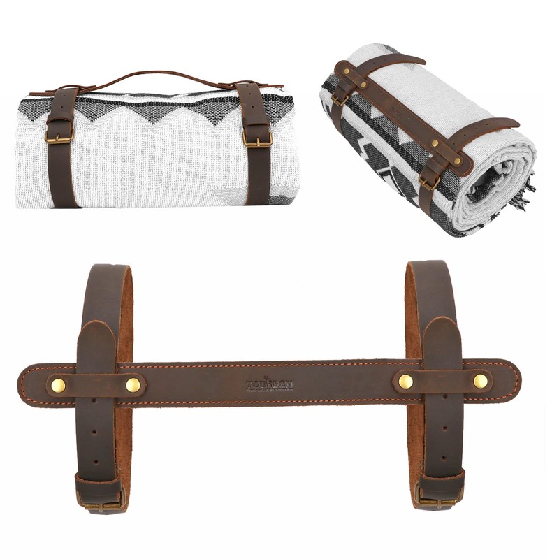 TOURBON 3mm Real Leather Picnic Blanket Carry Strap for Outdoor