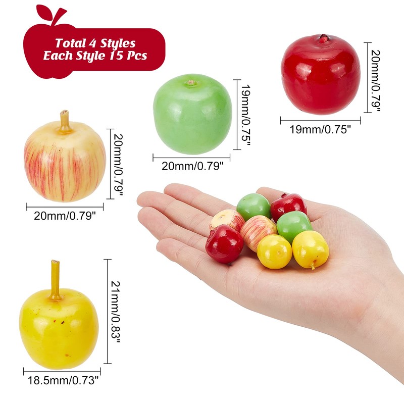 CHGCRAFT 60Pcs 4 Styles Foam Fruit Artificial Mini Apple, Fake