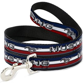 Buckle-Down Pet Leash - Mustang/Text w/Tri-Bar Stripe - 4 Feet Long - 1.5" Wide