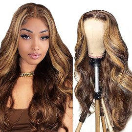 AiPliantfis Body Wave Human Hair Wig Blonde Real Hair Women's 4x4 Lace Glueless Wig Wear and Go P427 Highlight Blonde Pre Plucked 150% Density Unprocessed Brazilian Remy Hair 32 Inches