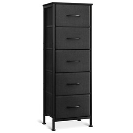 AODK Dresser for Bedroom with 5 Storage Drawers, 48" Tall Dresser Chest of Drawers Fabric Dresser with Sturdy Steel Frame, Black