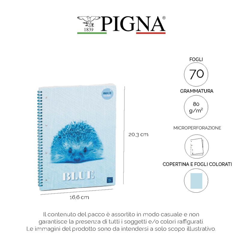 Pigna, Confezione 4 Quaderno Blocco Spiralato,carta colorata,COLOUR INSIDE, A5, 50