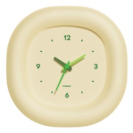 mooas Cute Mini Analog Marshmallow Clock 6.9 Inch Aesthetic Small Silent Bedside Desk Clock Battery Operated Non-Ticking Shelf Clocks for Décor Livingroom Bedroom Kitchen Desktop Gift Clock(Yellow)