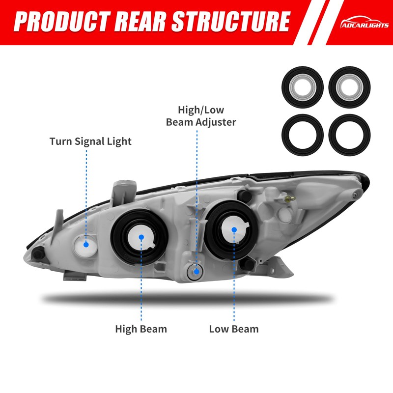 Headlight for Toyota Camry 05-06 4-Door Sedan Headlamp Assemblies Chrome