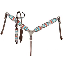 Showman Southwest Serape Print Single Ear Leather Headstall & Breast Collar Set