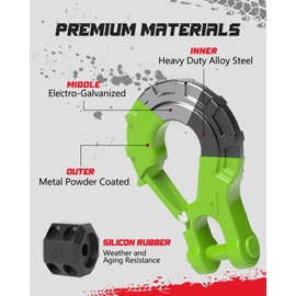 AMBULL 3/8" Winch Hook & Winch Cable Hook Stopper Sets, Heavy Duty Grade 70 Forged Steel Recovery Hook with Safety Latch, Included Allen Wrench,Max 37,478 Lbs, Green