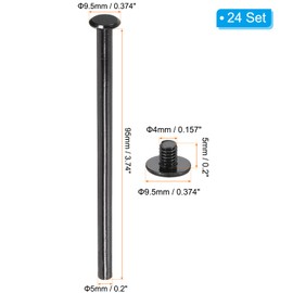 PATIKIL 24 Sets Chicago Screws, 95mm l Chicago Screws Phillips Binding Post Screw Bolts Leather Rivets Fasteners Connectors for Leather Belt Scrapbook Photo Albums, Black