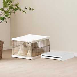 Thicken & Sturdy Clear Shoe Storage Organizer with Magnetic Door, Stackable Boxes for Closet, Foldable Space-Saving Shoe Rack for Sneaker Boot Container, Plastic Shoe Cabinet Shoe Box , White