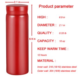 10oz Mini Water Bottle Stainless Steel Thermos Small Flask - Insulated Vacuum, Leak Proof, Keeps Drinks Hot/Cold - Ideal for Coffee, Tea, Water - Red