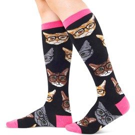 Zmart Funny Cat Gifts for Cat Lovers for Women Mom, Novelty Knee High Cat Socks Crazy Silly Fun Socks for Girls