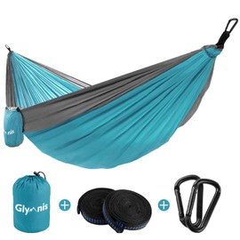 Glymnis Ultra-Light Nylon Hammock 300 kg Load Capacity 275 x 140 cm with 2 x Nylon Straps and 2 x Carabiners for Camping, Travel, Outdoor, Garden
