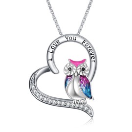 YFN Owl Necklace Sterling Silver I Love You Forever Heart Owl Gifts for Women