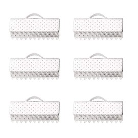 Craftdady 50Pcs Silver Ribbon Ends 16x8mm Bookmark Pinch Crimp Clamp Cord End Fastener Clasps with 1mm Loop for Leather Suede Jewelry Making