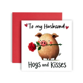 Huxters Cute Anniversary Valentines day card for Husband Hogs and Kisses - Husband Wedding Anniversary Card Card for - 14.8cm (Husband)