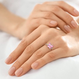 SILVERCUTE 925 Silver Rings Butterfly October Pink Tourmaline Birthstone Jewellery Adjustable Ring for Women Girls