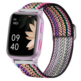 Lamshaw Compatible for Popglory 1.85'' P66 Smart Watch Band, Stretch Elastics Adjustable Strap Compatible for MorePro H56 Smart Watch/Kimnix T99 Pro Watch/LESHIDO CS08 1.85" Watch (Boho Rainbow)