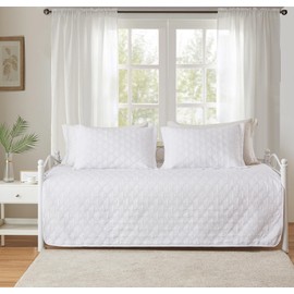 3 Piece White Daybed Cover Twin Size Cozy Daybed Sets Bedding Double Sided Quilting Cover Set Geometric Print Bedspread Coverlet All Season for Twin Bed with 2 Standard Shams,39"x75"