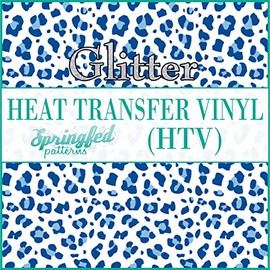 White & Royal Blue Leopard Spots Pattern #3 Glitter HTV 12x18 Sheet Heat Transfer Vinyl Cheetah Print