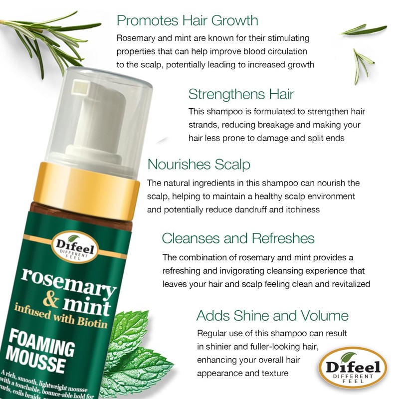 Difeel Rosemary & Mint Foaming Mousse 8 Ounces - Infused