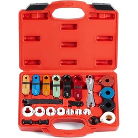 Gnhydxfe Master Quick Disconnect Tool Set, 25pc Line Disconnect Tool Kit for A/C Fuel & Transmission Systems, Fuel Line Disconnect Tools for Mechanics Compatible with Ford Chevy GM More (red)