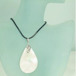 Handmade Teardrop White Mother of Pearl Shell Handmade Pendant Sterling Silver Necklace