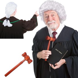 2-Piece Judge Wig And Judge Gavel Set, Formal Judges Wig And Wooden Hammer, Barrister Wig For Court Costume And Role Play