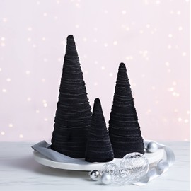 Black Velvet Cones Set of 3, Modern Black and White, Holiday Entryway, Rustic Winter Home, Farmhouse Home Decorations, minimalist (Black)