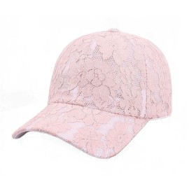 PRALIYUE Women's Lace Baseball Cap Breathable Mesh Floral Embroidered Hats Fashion Adjustable Trucker Sun Hat for Summer, Pink