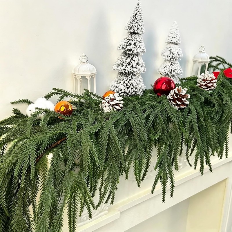 9FT Norfolk Pine Garland, Realistic Artificial Christmas Greenery Decor