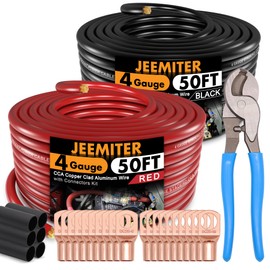 Jeemiter 4 AWG Amplifier Wiring Kit with Free Cable Cutter - 50ft Red & 50ft Black (100ft Total) | Big Power & Ground Cable for Stereo, Big 3 Upgrade, Solar