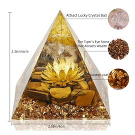 Besorgone Handmade Orgonite Pyramid for Positive Energy Rose Quartz Sphere Ball Orgone Pyramide Collection with Tiger Eye Crystal Healing Stones Attract Wealth Luck Meditation Tool