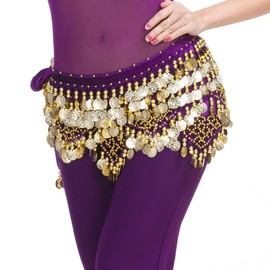 ZLTdream Women's Indian Dance Belly Dancing Hip Scarf Belt Skirt Accessories with Wave Gold Coins Purple