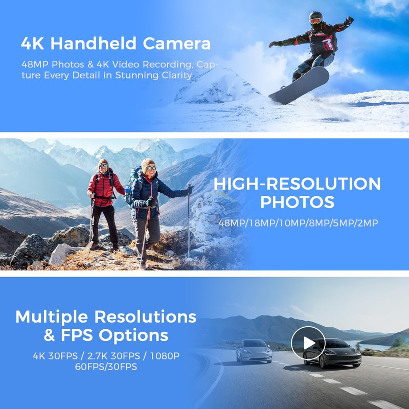 4K Vlogging Camera with WiFi, 180° Rotating Lens, 6-Axis Stabilization,