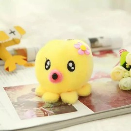Unbranded Cute Yellow Octopus with Pink Nose & Flower Plush Keychain USA Seller