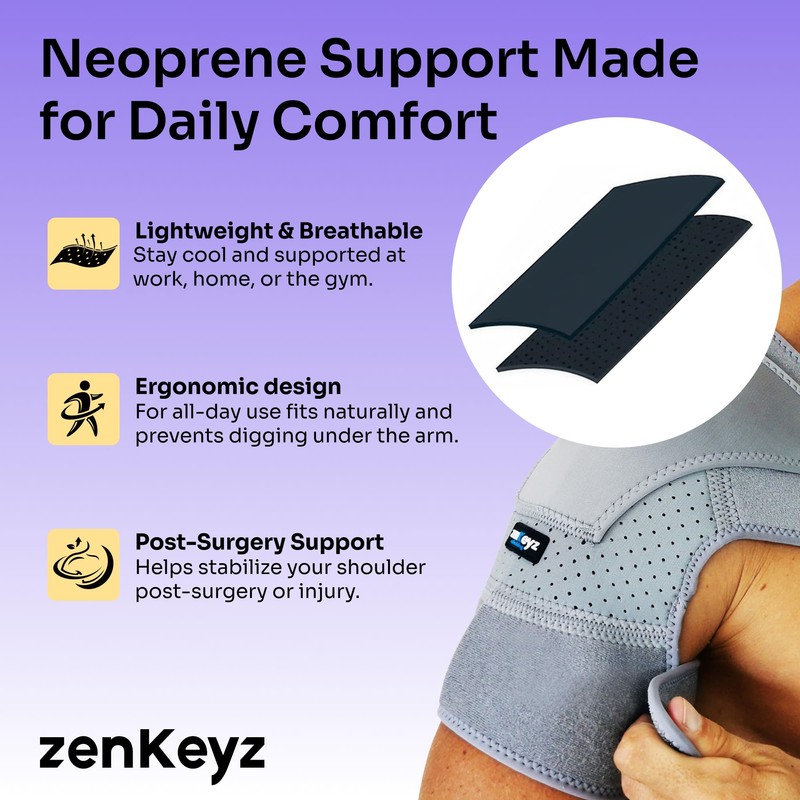 ZENKEYZ Rotator Cuff Shoulder Brace - Gray, S/M, Left &