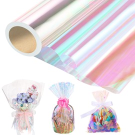 woric woric 82 Ft X 17 In Cellophane Wrap for Gift Baskets Iridescent Cellophane Wrap Roll Gift Basket Wrapping Plastic for Treats Birthday Graduation Gifts DIY Crafts