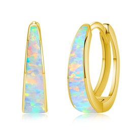 Twoowl Opal Earrings for Women 925 Sterling Silver White Opal Hoop Huggie Earrings Hypoallergenic Cartilage Hoops Earrings Opal Jewelry for Mother's Day