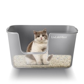 LivLab Mker Extra Large Cat Litter Box with High Sides - Splash-Proof Design for Big Cats & Multi-Cat Homes, 24.6in x 16.7in x 12.8in (Gray)